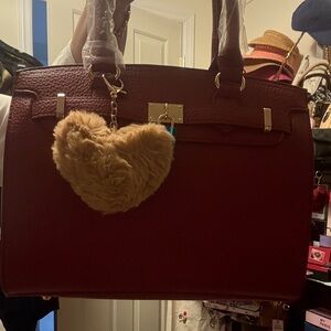 Chic Burgundy Shoulder Bag with Heart Accent and wallet 2 pcs set